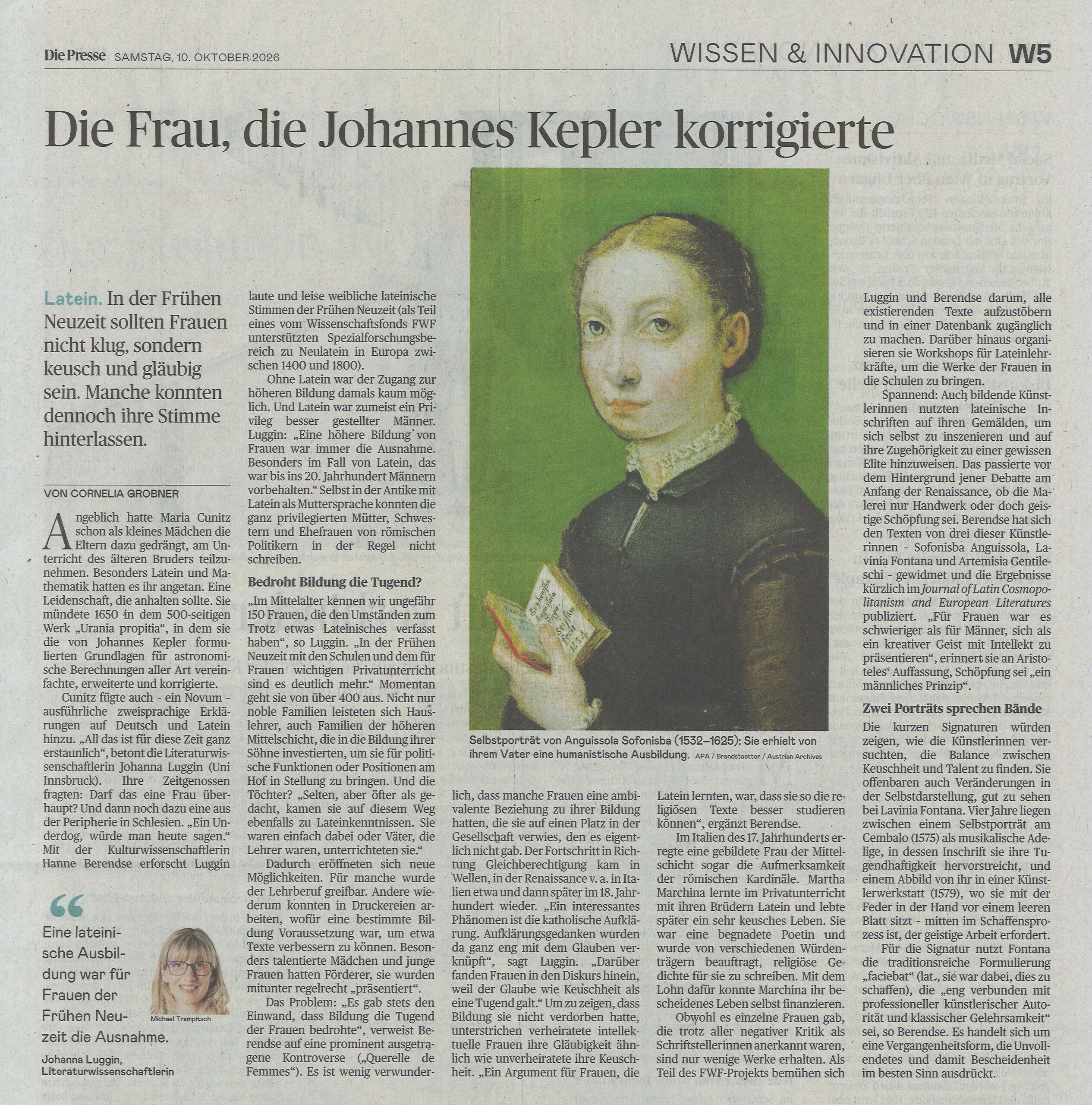 “Die Presse” Reports on SP 4’s Research: Women’s Latin in the Early Modern Period